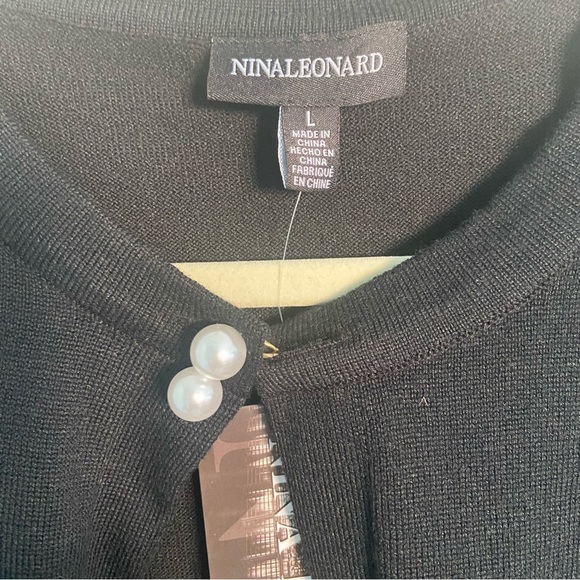 NWT Nina Leonard Open Front Cardigan with Pearl Button, L - Picture 2 of 3